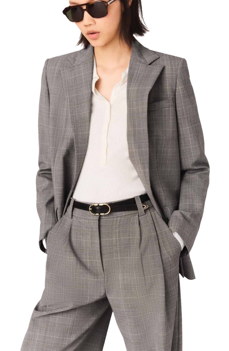 maje Checked suit jacket, Alternate, color, Grey