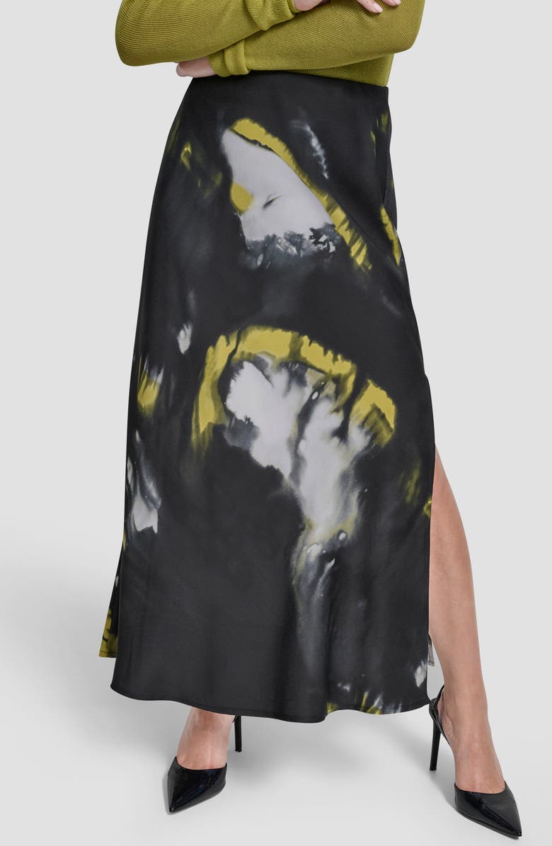 DKNY Printed Bias Cut Maxi Skirt, Main, color, Marbled Citronella