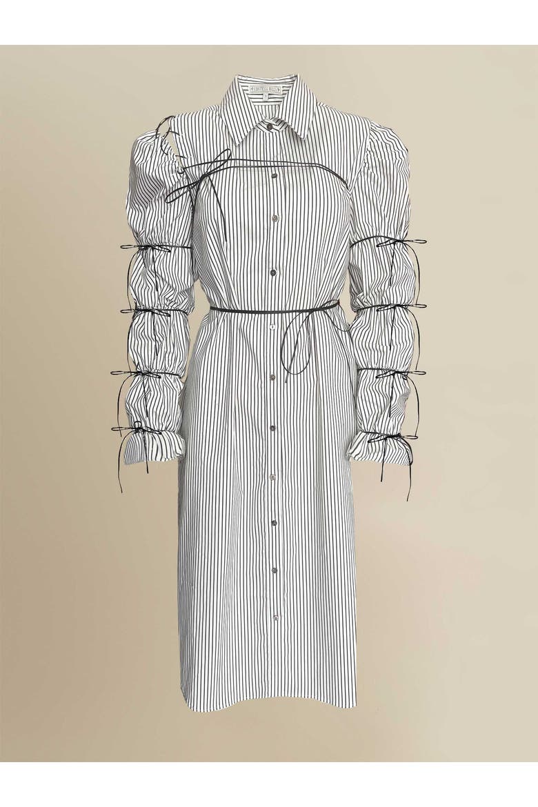Thomasin Cotton-Blend Long Sleeve Collared Midi Dress, Main, color, Black-white