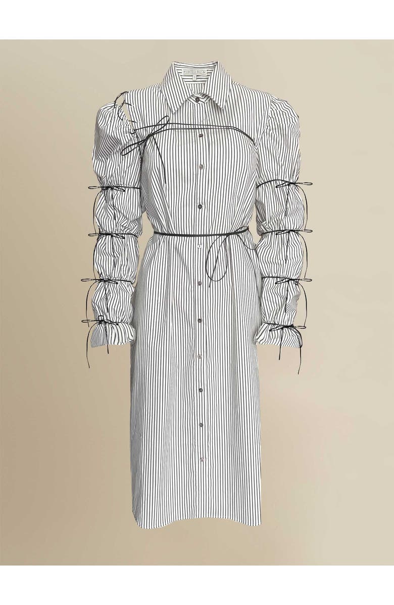 Contessa Mills Thomasin Cotton-Blend Long Sleeve Collared Midi Dress, Main, color, Black-White