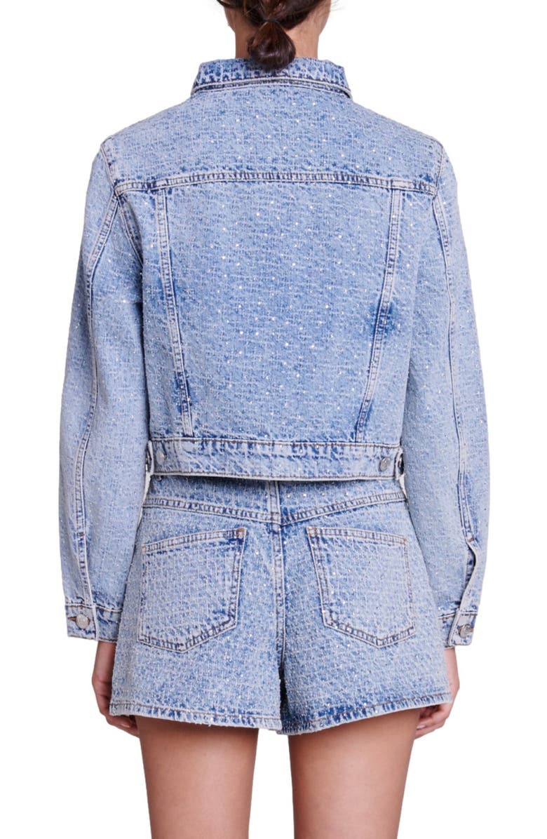 maje Bampokkus Crystal Detail Denim Trucker Jacket, Alternate, color, 