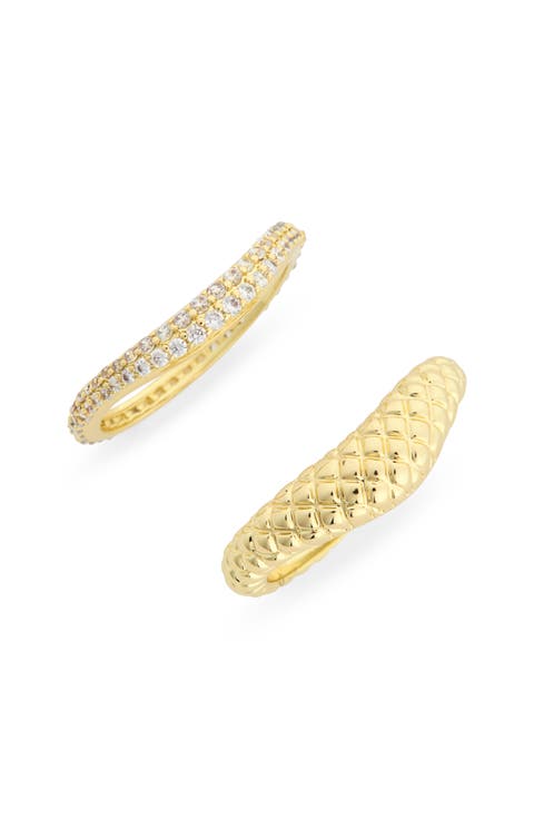 Set of Two Assorted Texture & CZ Stackable Rings