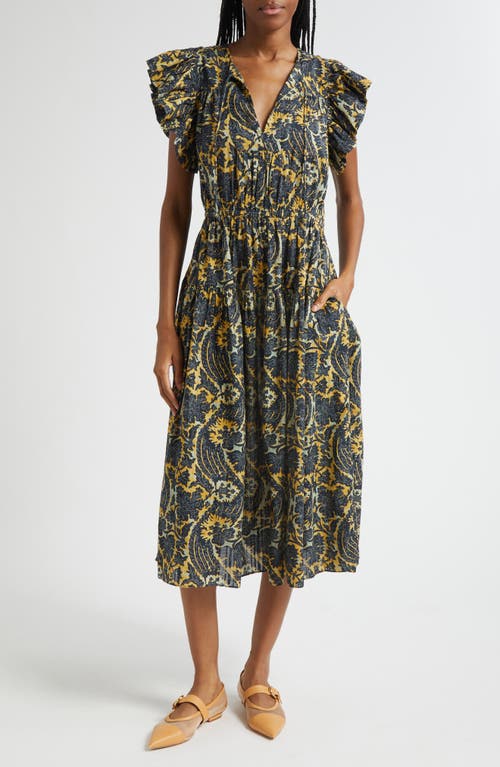Ulla Johnson Kairi Flutter Sleeve Midi Dress In Blue