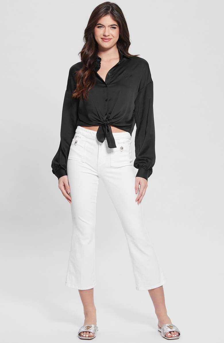 GUESS Jun Satin Tie Hem Button-Up Shirt, Alternate, color, 