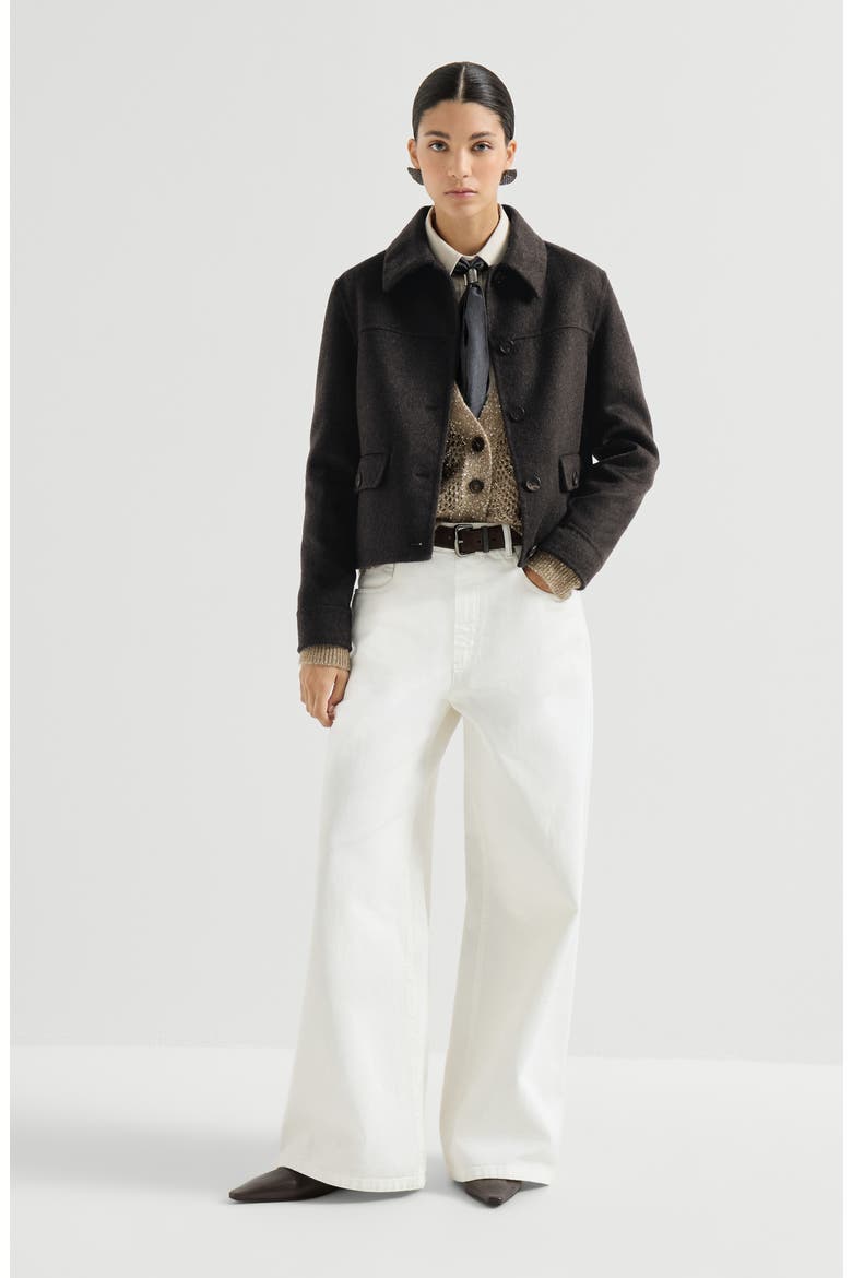 Dazzling abstract leaf cardigan in mohair and wool, Alternate, color, Light Brown
