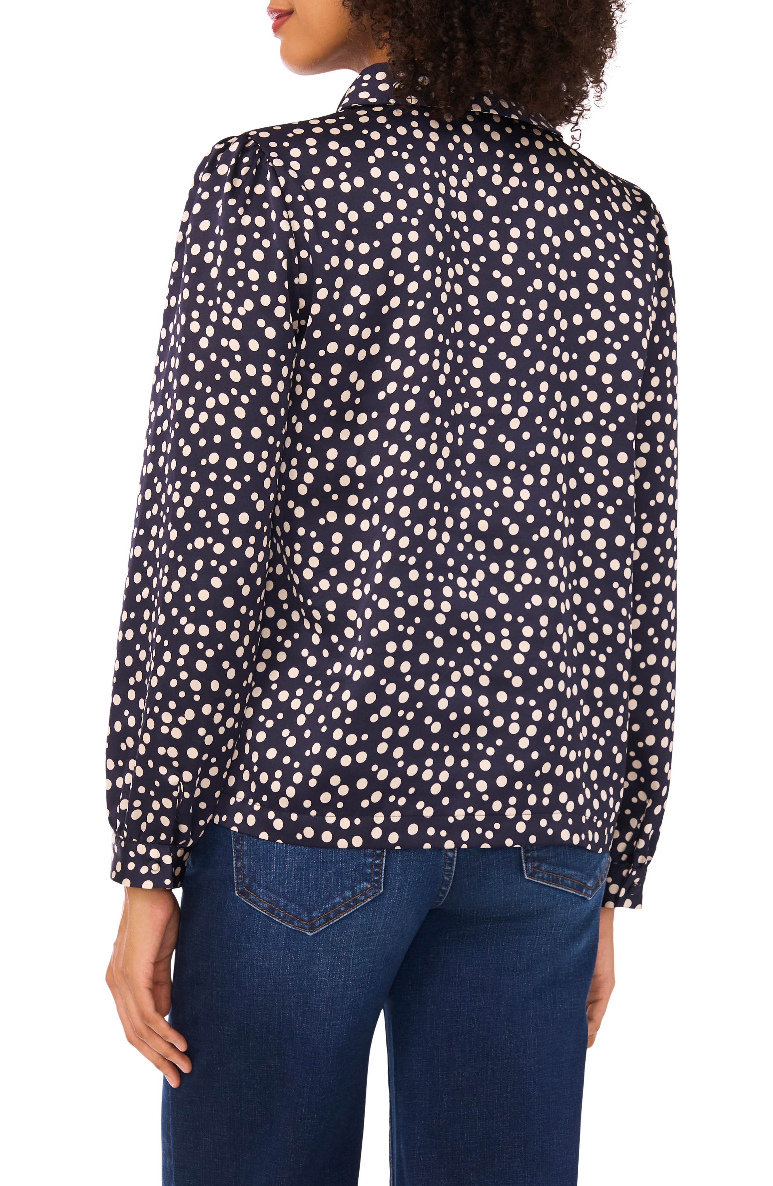 Polka Dot Long Sleeve Satin Top - image 2