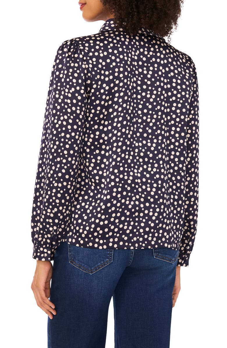 Halogen<sup>®</sup> Polka Dot Long Sleeve Satin Top, Alternate, color, Classic Navy