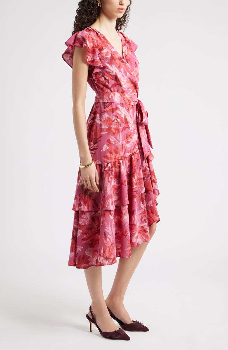 Chelsea28 Flutter Sleeve Faux Wrap Midi Dress, Alternate, color, Pink Allison Bloom