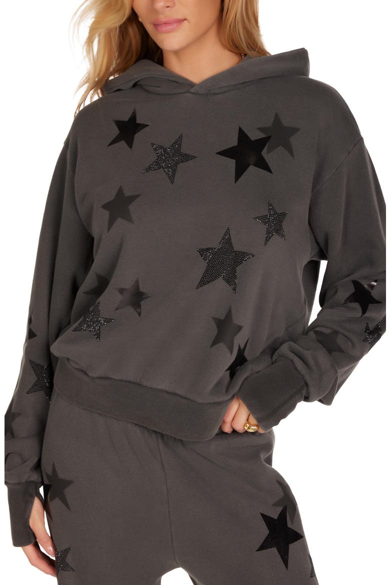 Lainey Black Crystal Multi Stars Hoodie, Alternate, color, Pigment Black