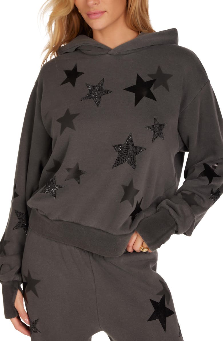 Lauren Moshi Lainey Black Crystal Multi Stars Hoodie, Alternate, color, Pigment Black