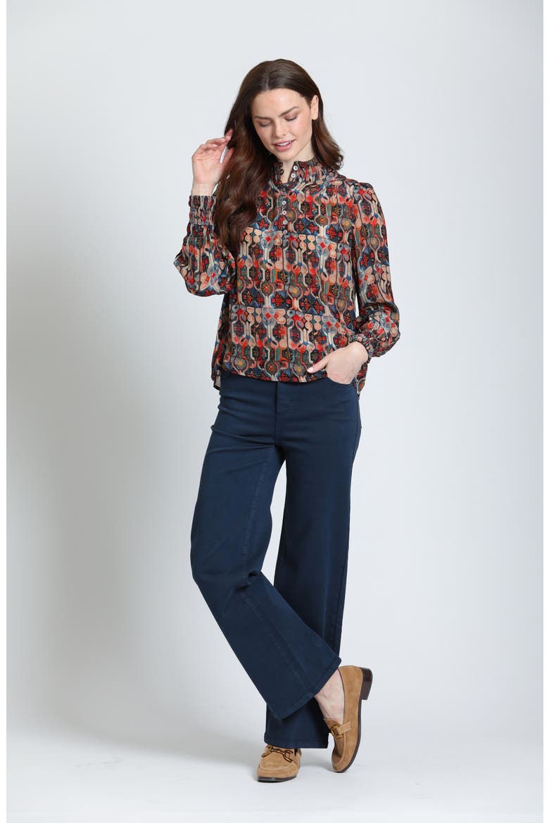 Ruched Puff Sleeve Top, Alternate, color, INDIGO/BURNT SIENNA