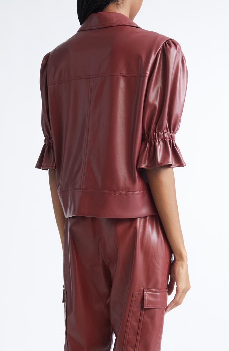 Cinq à Sept Holly Ruffle Faux Leather Jacket, Alternate, color, Wineberry