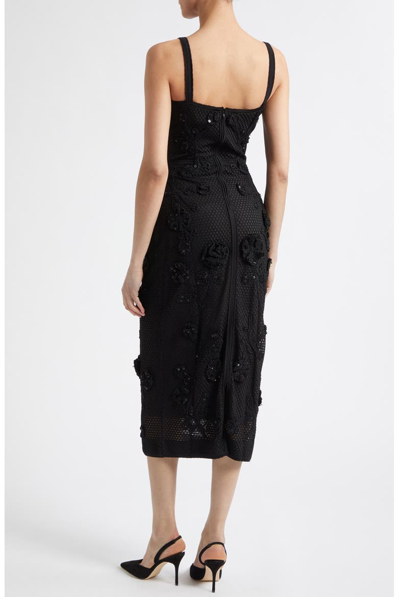 Sequin & Crochet Flower Mesh Gown, Alternate, color, BLACK