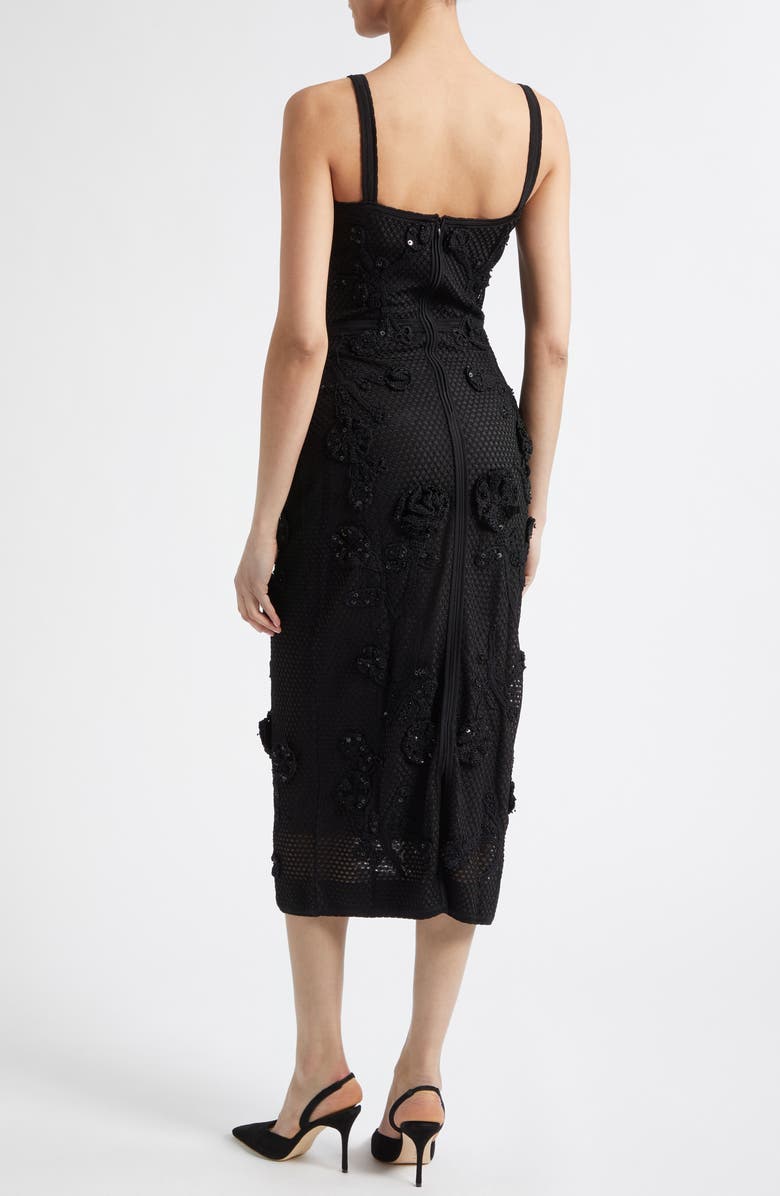 Carolina Herrera Sequin & Crochet Flower Mesh Gown, Alternate, color, Black