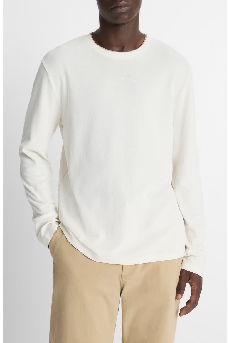 Double Collar Waffle Knit Pima Cotton T-Shirt, Main, color, BLANCO/ TERRAPIN