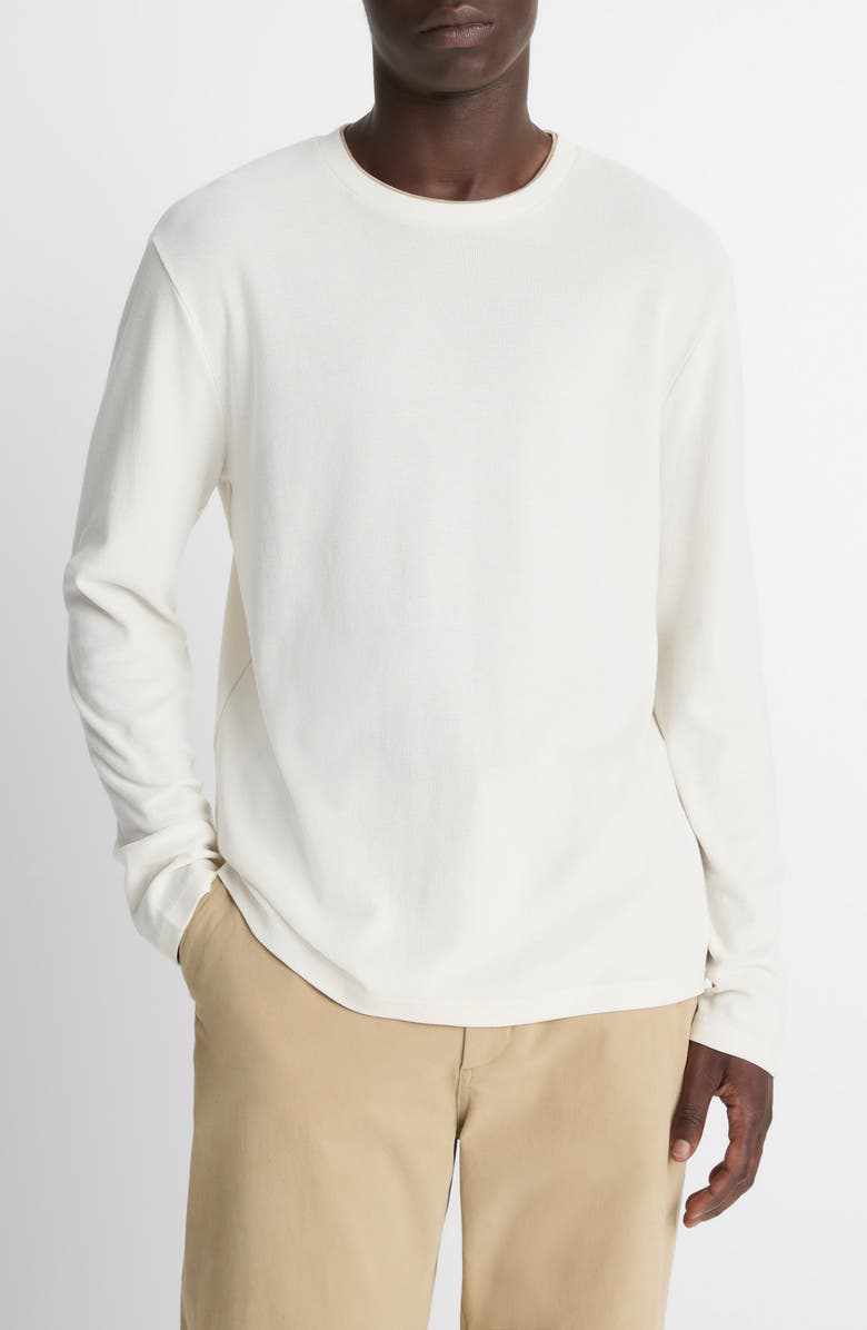 Vince Double Collar Waffle Knit Pima Cotton T-Shirt, Main, color, Blanco/ Terrapin