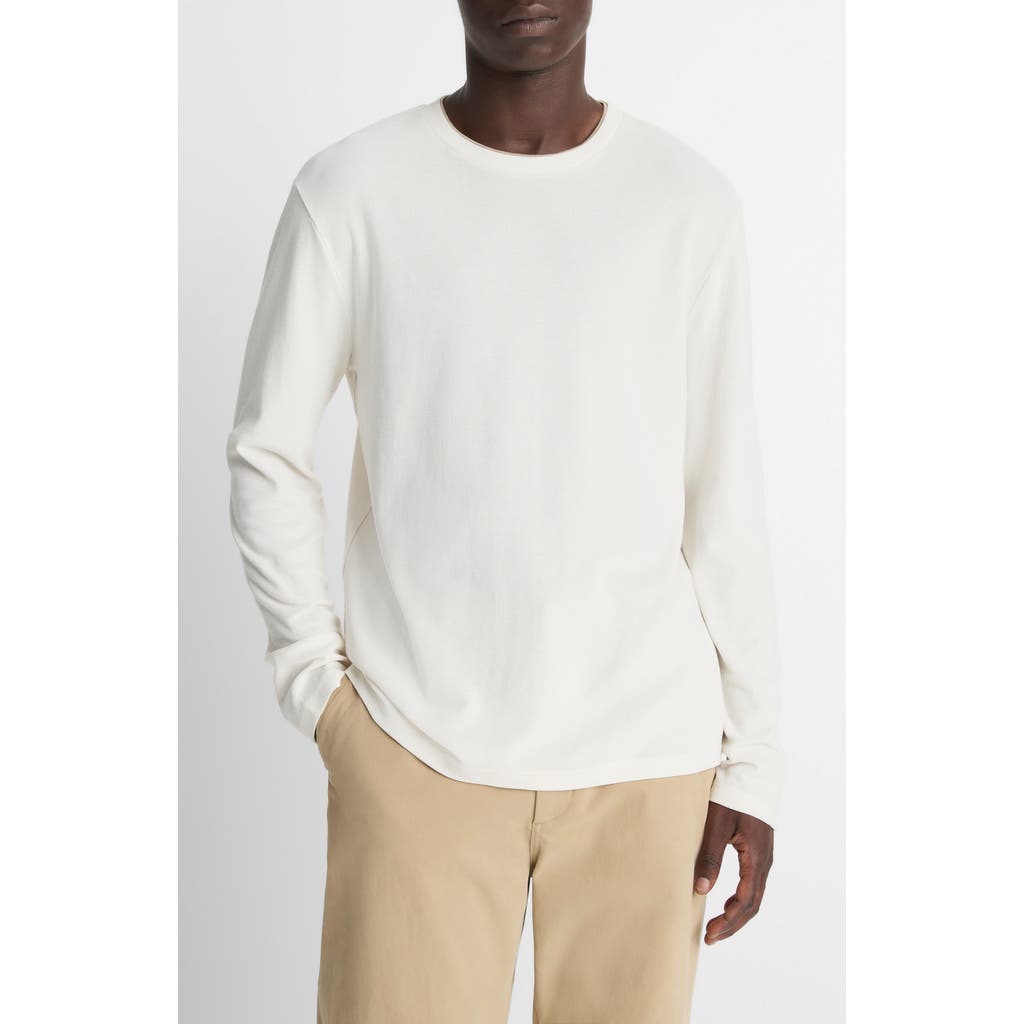 Vince Double Collar Waffle Knit Pima Cotton T-shirt In White