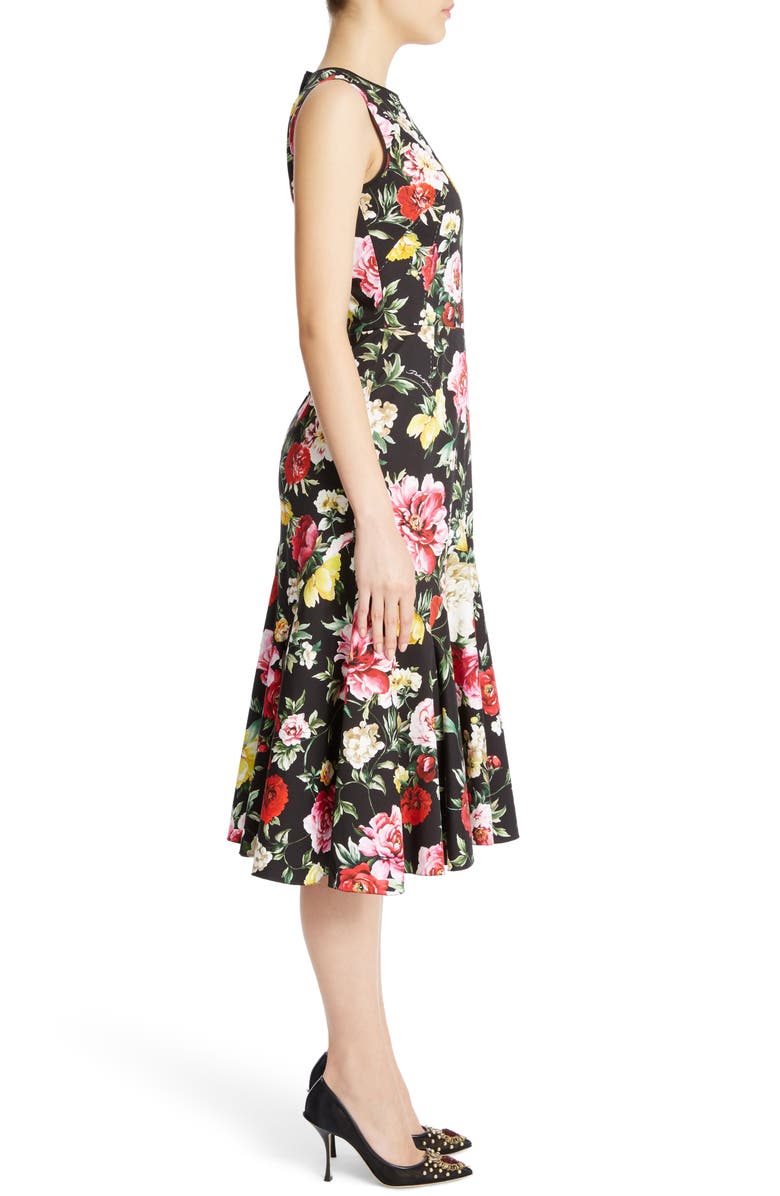 Dolce&Gabbana Floral Print Flare Hem Dress, Alternate, color, Black
