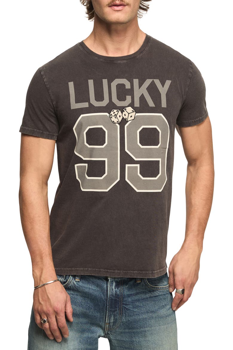 Lucky Dice Football Embroidered Graphic T-Shirt, Main, color, JET BLACK