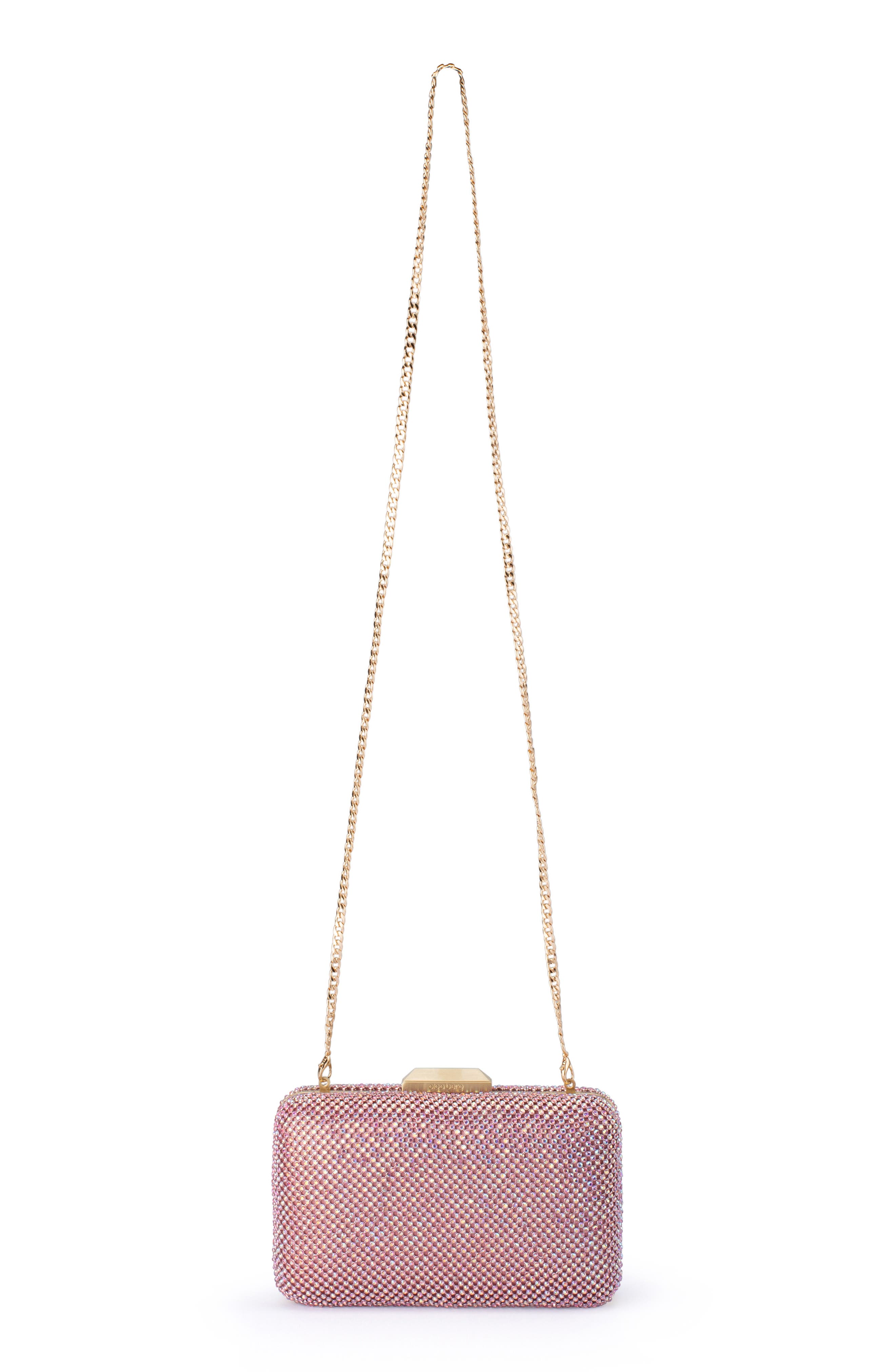 Olga Berg Ronny Crystal Mesh Frame Clutch, Alternate, color, Pink