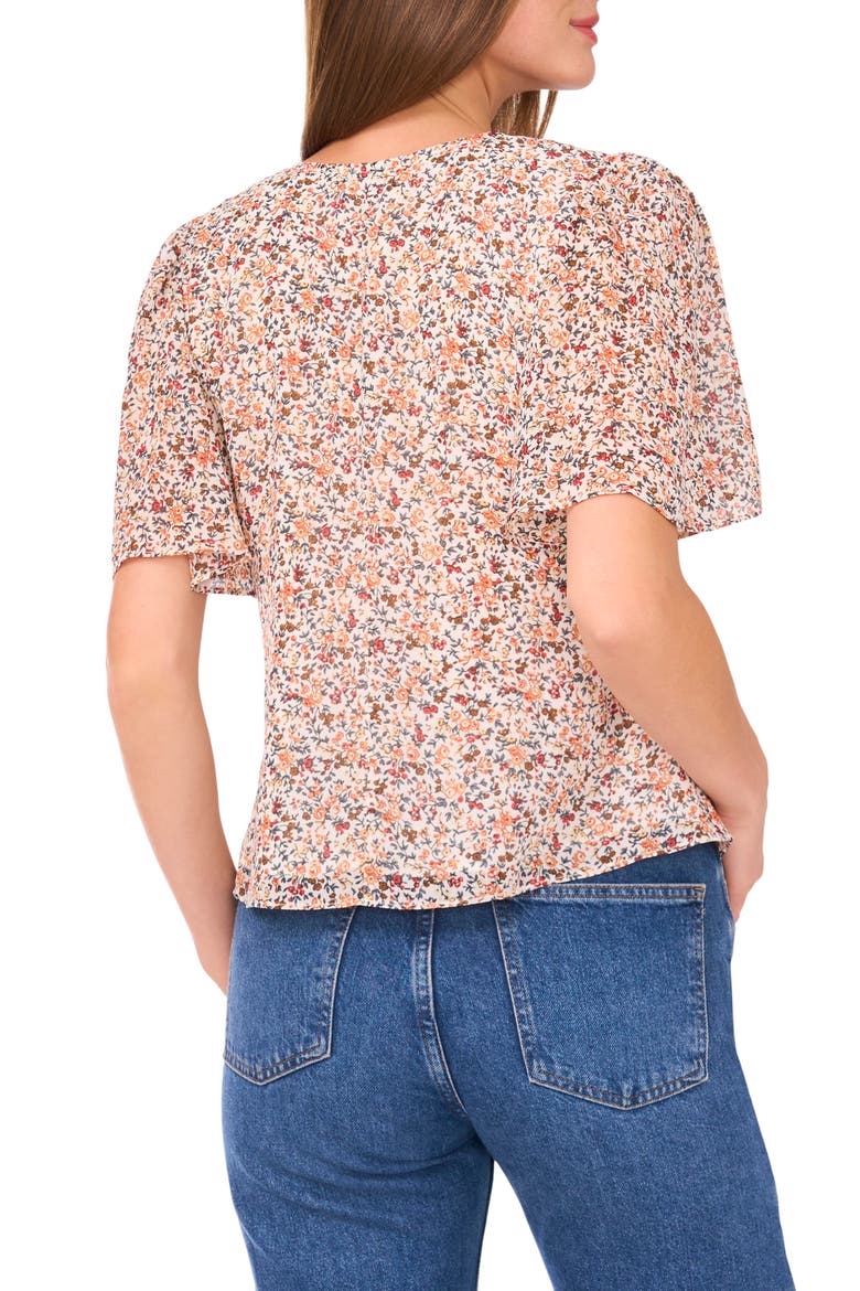 Floral Flutter Sleeve Top, Alternate, color, VANILLA ICE