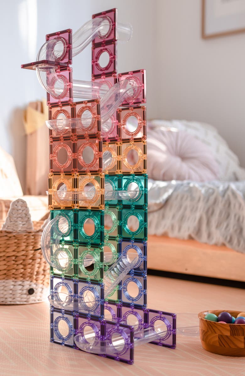 CONNETIX Kids' Pastel Magnetic Tiles 106-Piece Ball Run Pack, Alternate, color, Pastel