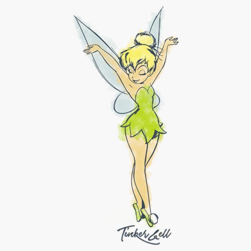 Peter Pan Tinker Bell Retro Watercolor Portrait Graphic T-shirt In White