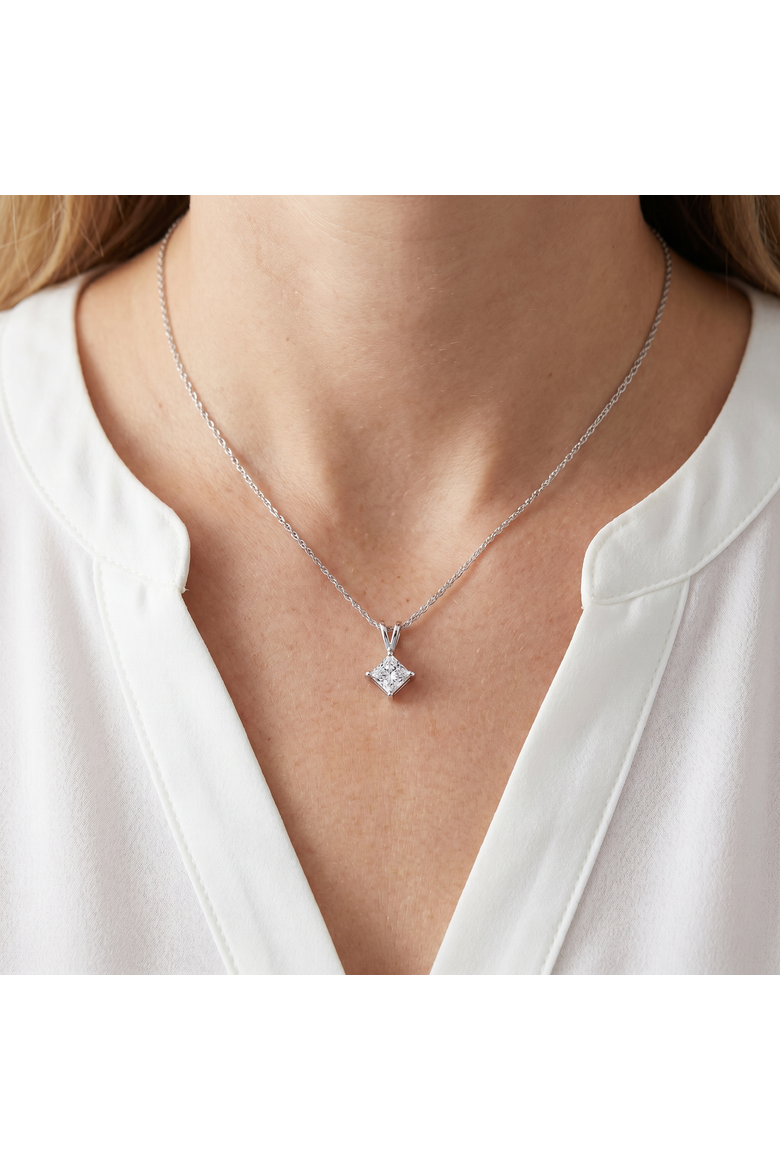 1Ct Princess Cut Diamond Solitaire Pendant 14k Gold Necklace Lab Grown, Alternate, color, 14k White Gold