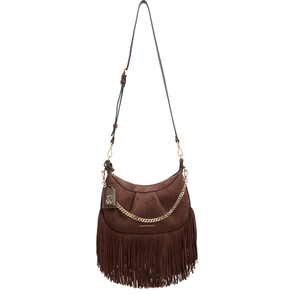 Stuart Weitzman Crescent Fringe Crossbody Bag In Brown