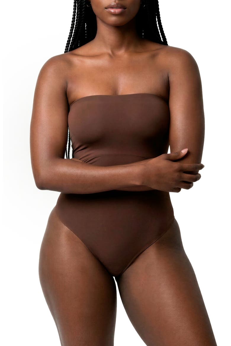Seamless Forming Strapless Bodysuit, Main, color, Espresso
