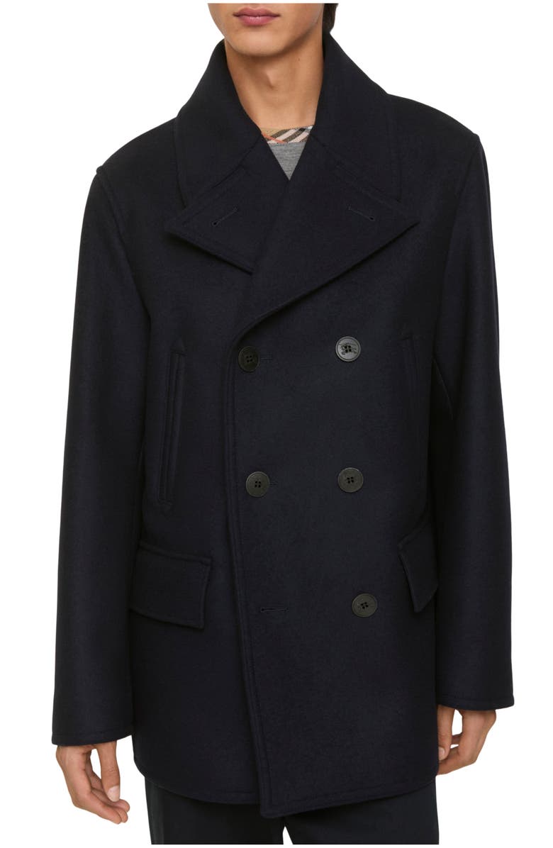 Burberry Wool Pea Coat, Main, color, Navy
