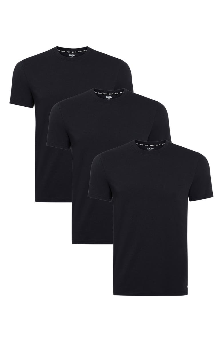 DKNY 3-Pack Stretch Cotton Crewneck T-Shirts, Main, color, Black