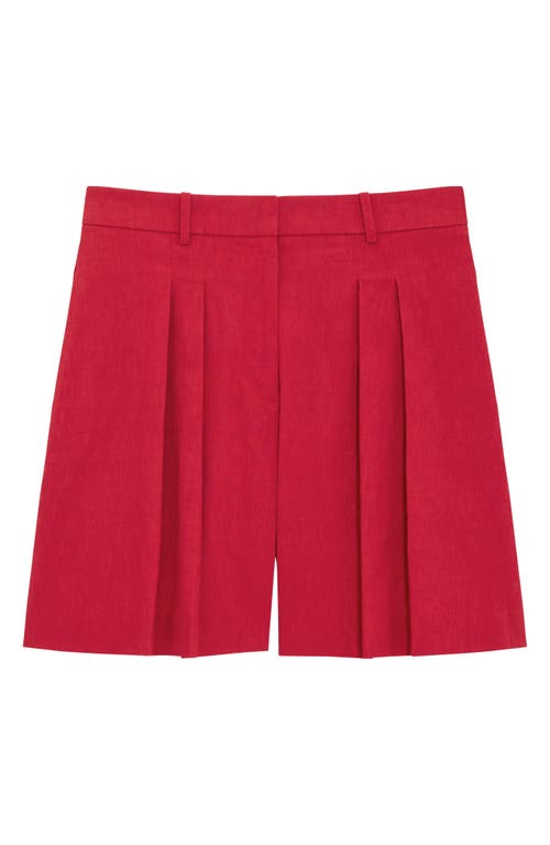 Theory Pleated Linen Blend Shorts In Cherry