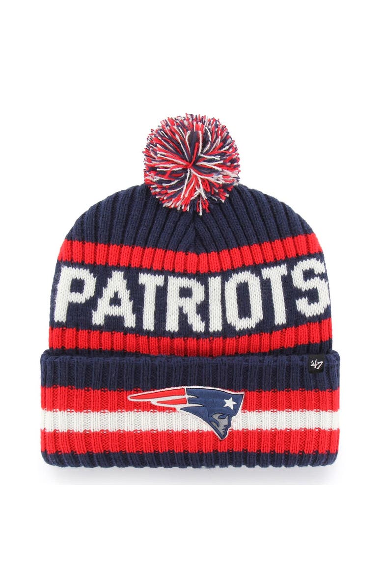 '47 Men's '47  Navy New England Patriots Bering Cuffed Knit Hat with Pom, Main, color, 