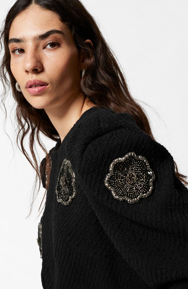 & Other Stories Embellished Crop Tweed Jacket, Alternate, color, Black Dark