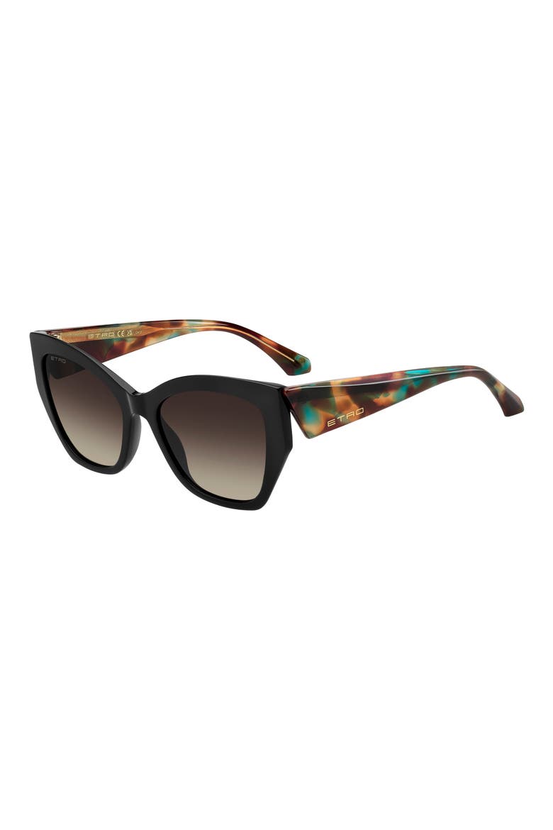 0143/S 55mm Gradient Cat Eye Sunglasses, Alternate, color, BLACK GREEN HAVANA/ BROWN SF