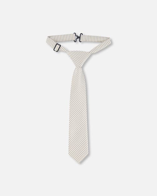 Deux Par Deux Boy's Neck Tie Light Taupe Striped In Light Taupe Striped