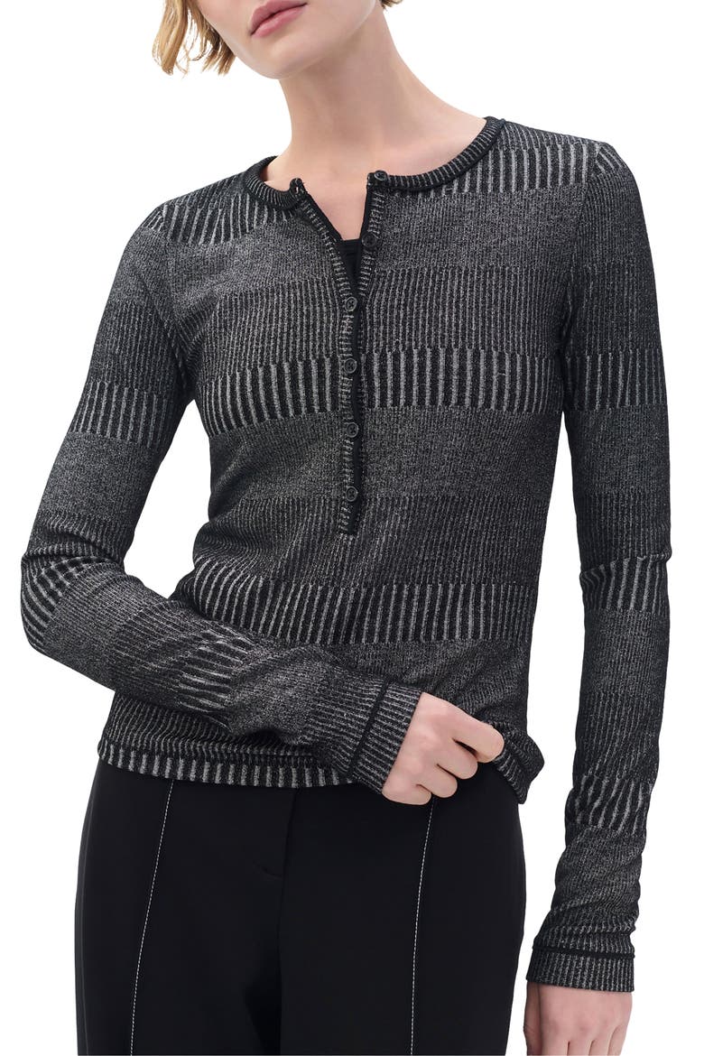 The Knit Two-Tone Rib Henley, Main, color, BLACK/ WHITE MULTI
