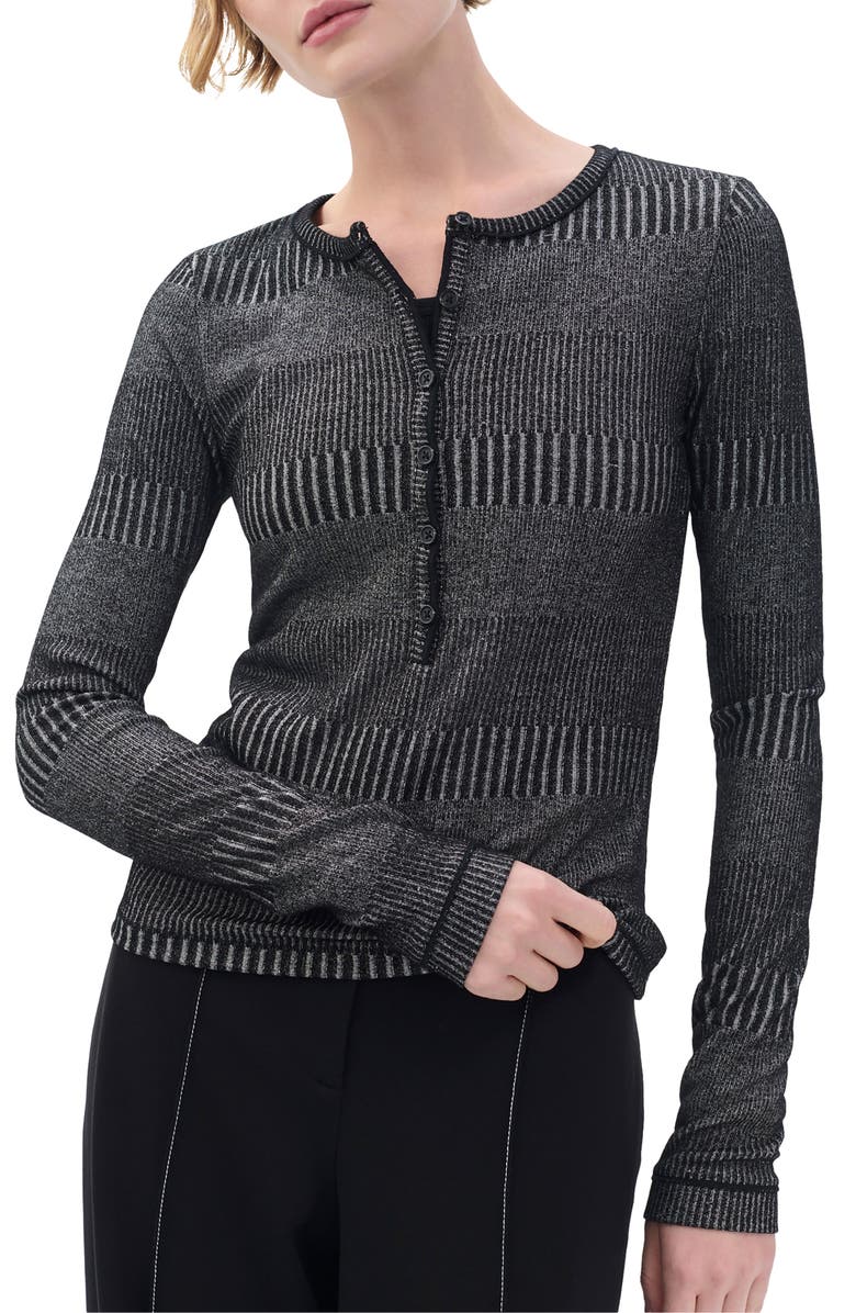 rag & bone The Knit Two-Tone Rib Henley, Main, color, Black/ White Multi