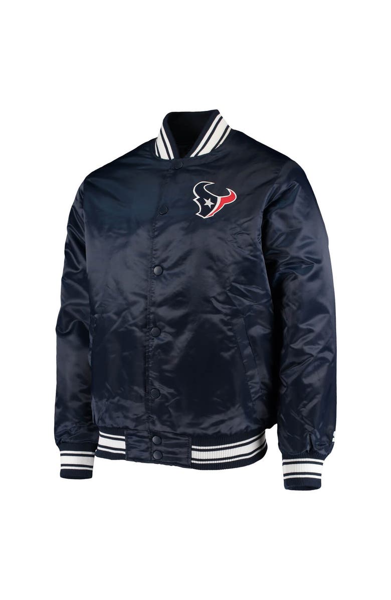 STARTER Men's Starter Navy Houston Texans Locker Room Satin Varsity Full-Snap Jacket, Alternate, color,