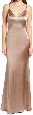 La Femme Stretch Satin Trumpet Gown