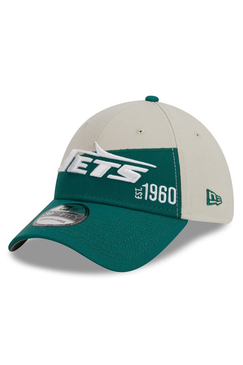Men's New Era Cream/Kelly Green New York Jets 2023 Sideline Historic 39THIRTY Flex Hat, Main, color, Cream