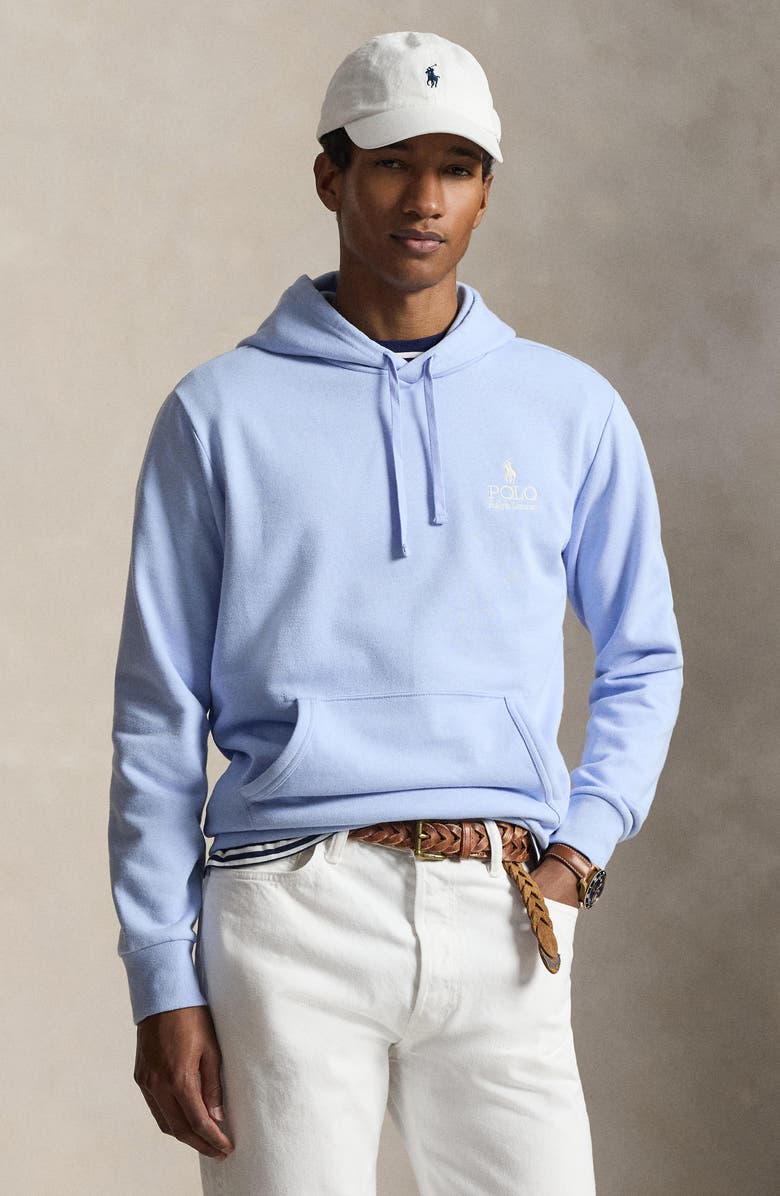 Polo Ralph Lauren Logo Embroidered Fleece Hoodie, Alternate, color, Pebble Blue