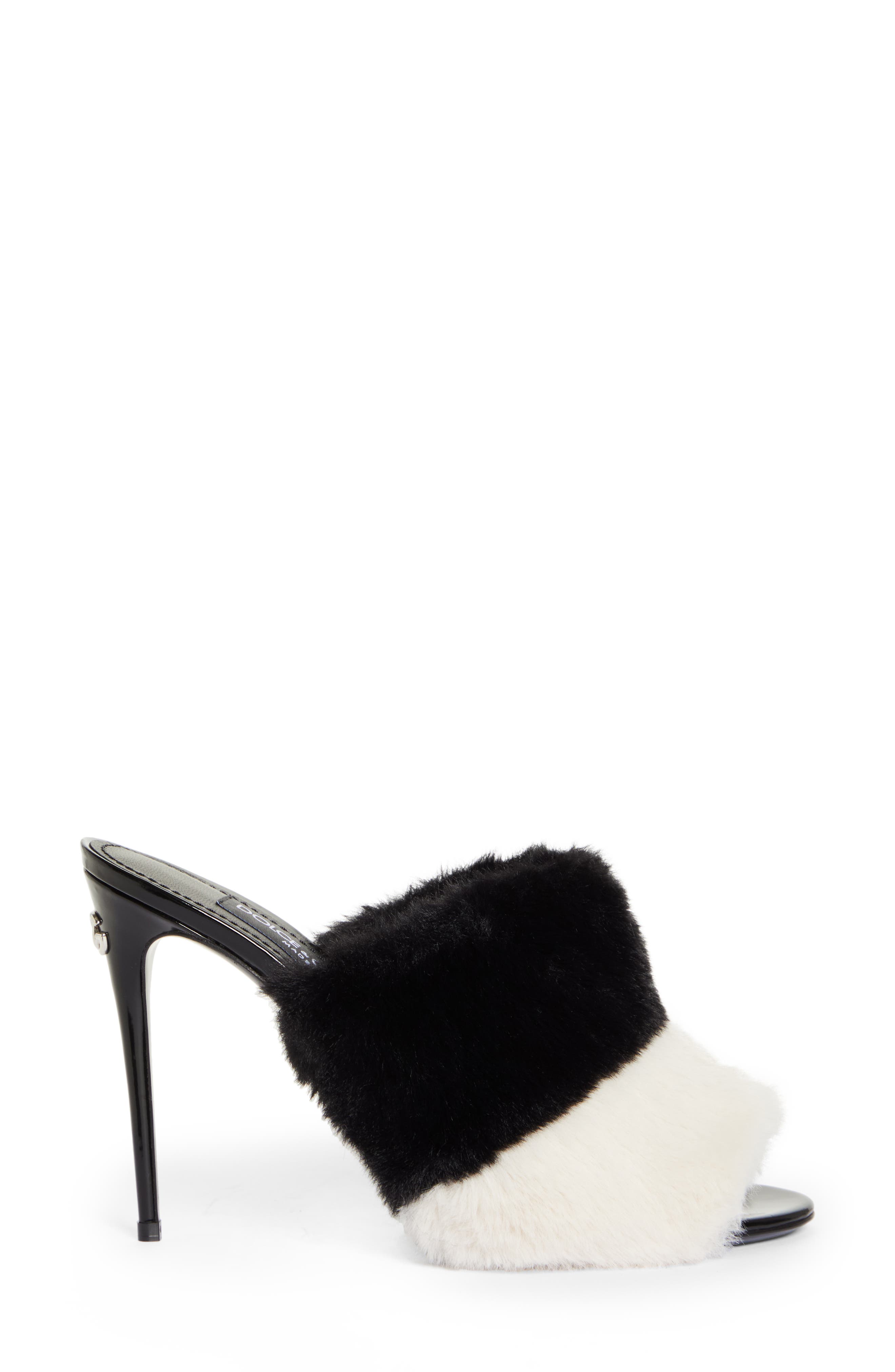 Dolce&Gabbana Keira Colorblock Faux Fur Slide Sandal, Alternate, color, 