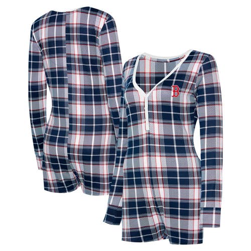 Concepts Sport Navy Boston Red Sox Ashford Plaid V-neck Knit Romper