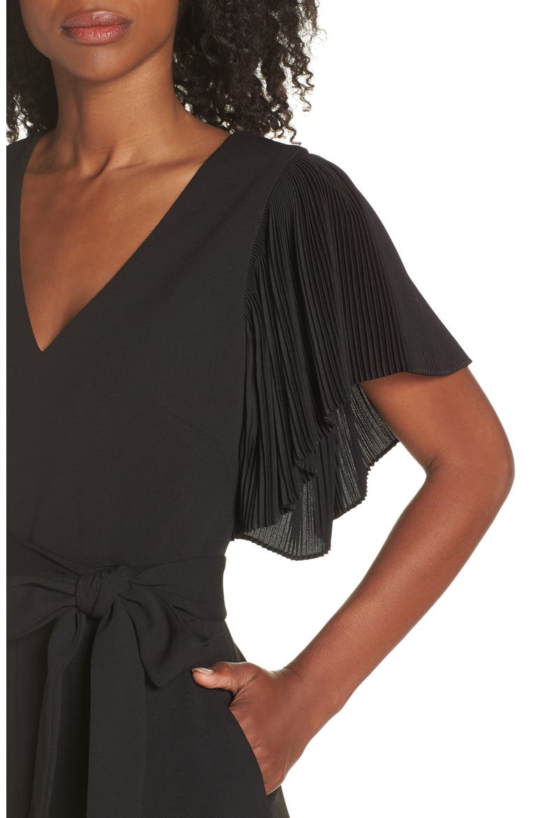 Pleat Sleeve Jumpsuit, Alternate, color, BLACK