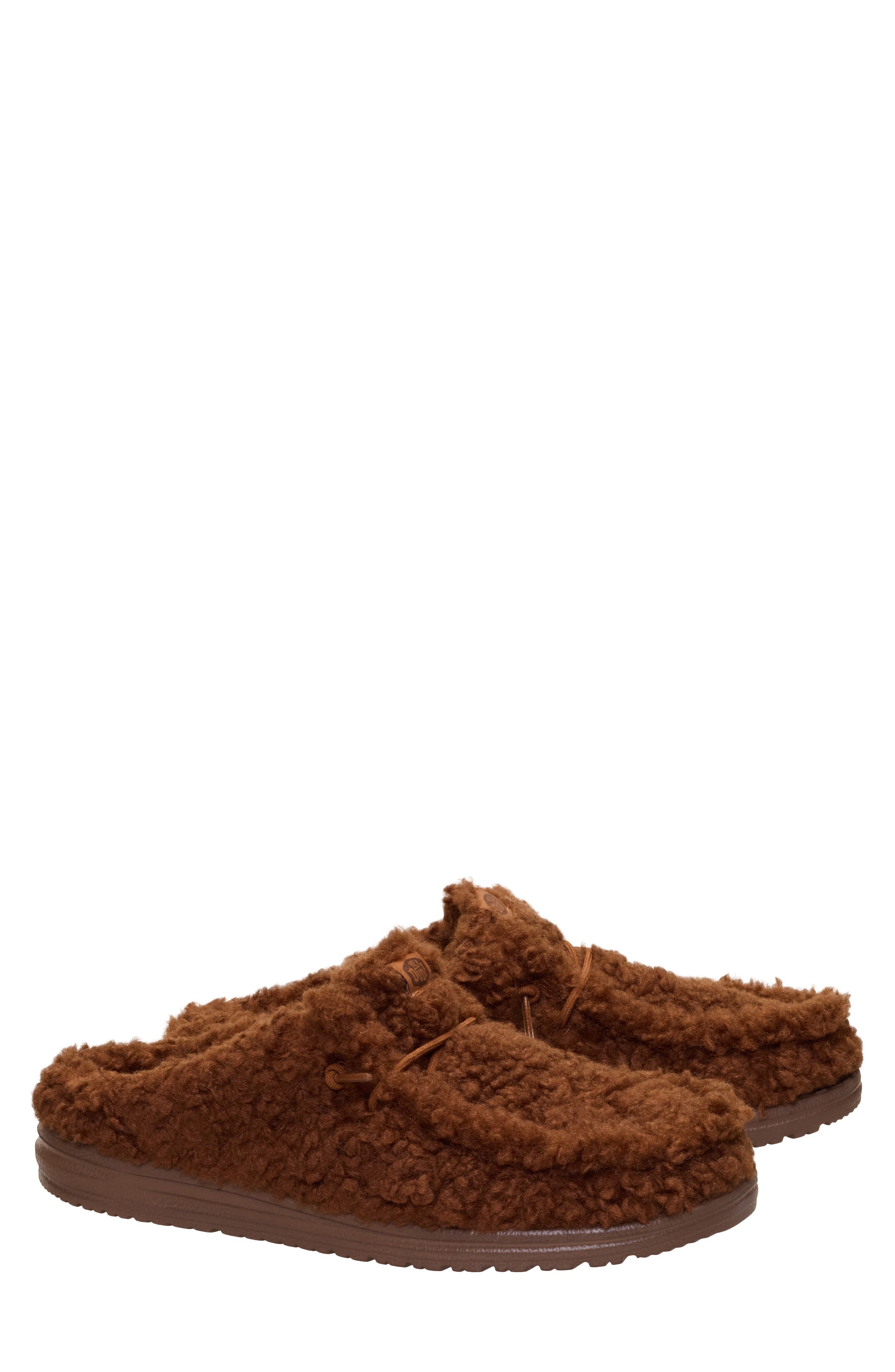 Hey Dude Wally Faux Shearling Slipper, Alternate, color, Downtown Brown