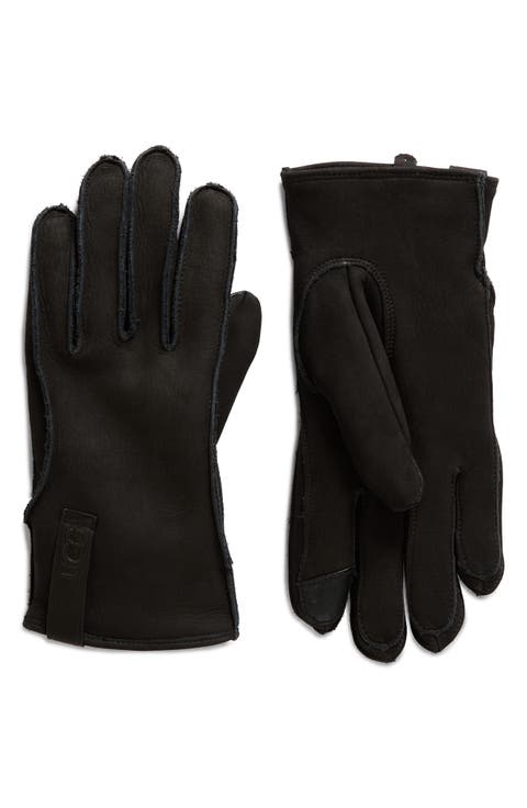 Logo Faux Fur Lined Leather Gloves