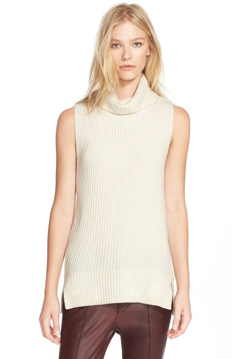 Sleeveless Ribbed Wool Turtleneck, Main, color, OFF WHITE