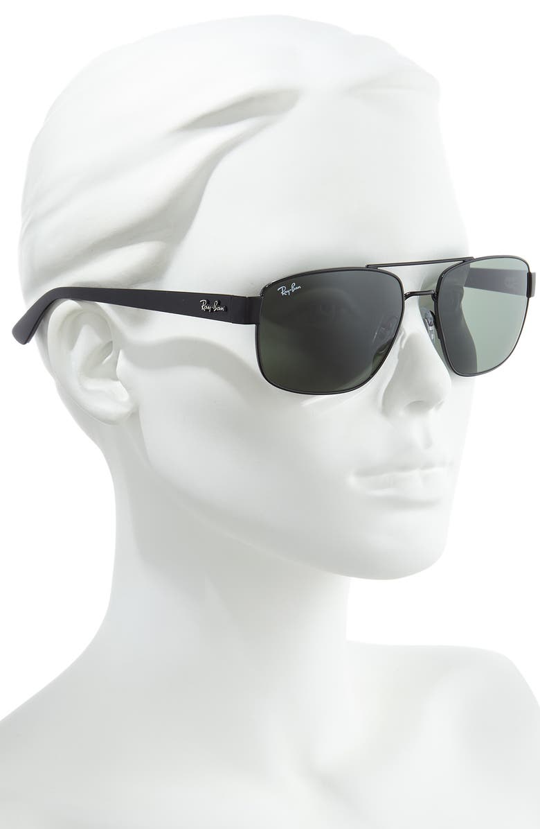 Ray-Ban 60mm Navigator Sunglasses, Alternate, color, Black/ Green